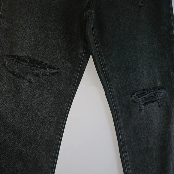 High Waisted Black Ripped Straight Ankle Jeans - Picture 7 of 9